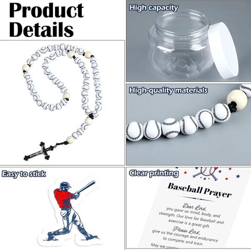 Loetere 4 Pcs Baseball Rosary Gift Set, Include Metal Crucifix Braided Rope Connection Ball Beads Sports Baseball Shape Beads in a Protective Jar with Holy Card and Baseball Sticker in Saudi Arabia