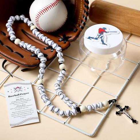 Loetere 4 Pcs Baseball Rosary Gift Set, Include Metal Crucifix Braided Rope Connection Ball Beads Sports Baseball Shape Beads in a Protective Jar with Holy Card and Baseball Sticker in Saudi Arabia