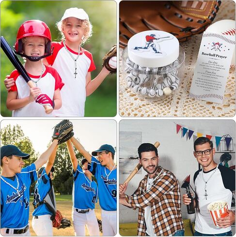 Loetere 4 Pcs Baseball Rosary Gift Set, Include Metal Crucifix Braided Rope Connection Ball Beads Sports Baseball Shape Beads in a Protective Jar with Holy Card and Baseball Sticker in Saudi Arabia