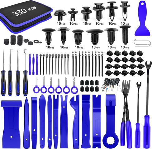 GOOACC 330Pcs Trim Removal Tool, Auto Push Pin Bumper Retainer Clip Set Fastener Terminal Remover Tool Adhesive Cable Clips Pry Kit Car Panel Radio Removal Auto Clip Pliers, Blue in Saudi Arabia