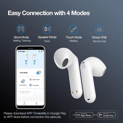 Timekettle WT2 Edge/W3 Translator Device-Bidirection Simultaneous Translation, Language Translator Device with 40 Languages & 93 Accent Online, Offline Translator Earbuds with APP in Kuwait