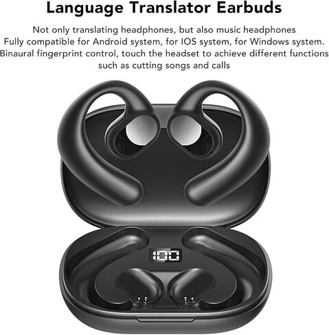 Clip On Real Time Translation Earbuds with APP, Stereo System Power Display 144 Languages Translation Earphone Supports Music and Talk, for Business Travel Learning (Black) in Saudi Arabia