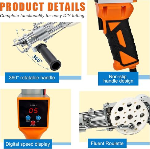 zowwfast Rug Tufting Gun Starter Kit مع ماكينة تشذيب السجاد، 2 في 1 قطع كومة حلقة كومة البساط عدة Tufting Kit، قبضة عدم الانزلاق السجاد Tufting Gun Kit مع شاشة رقمية للتحكم في السرعة، آلة صنع السجاد والقماش in Kuwait