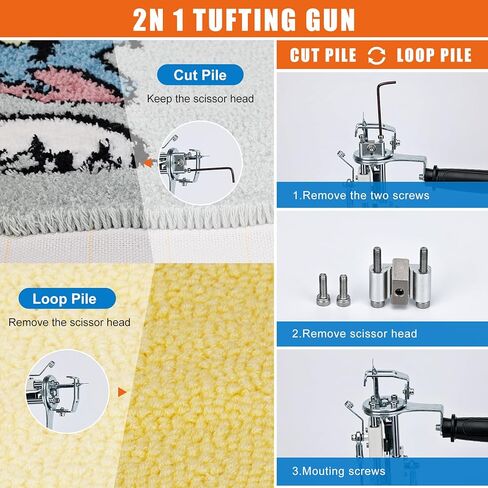 zowwfast Rug Tufting Gun Starter Kit مع ماكينة تشذيب السجاد، 2 في 1 قطع كومة حلقة كومة البساط عدة Tufting Kit، قبضة عدم الانزلاق السجاد Tufting Gun Kit مع شاشة رقمية للتحكم في السرعة، آلة صنع السجاد والقماش in Kuwait