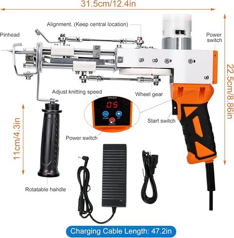 zowwfast Rug Tufting Gun Starter Kit مع ماكينة تشذيب السجاد، 2 في 1 قطع كومة حلقة كومة البساط عدة Tufting Kit، قبضة عدم الانزلاق السجاد Tufting Gun Kit مع شاشة رقمية للتحكم في السرعة، آلة صنع السجاد والقماش in Kuwait