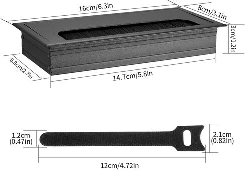 Desk Grommet, 2 Pcs Desk Cable Grommets, Desk Wire Grommets, 160mm Black Metal Rectangle Desk Table Cord Wire Inserts Cable Hole Cover Grommet with Brush for Computer Table Desk Wire in Kuwait
