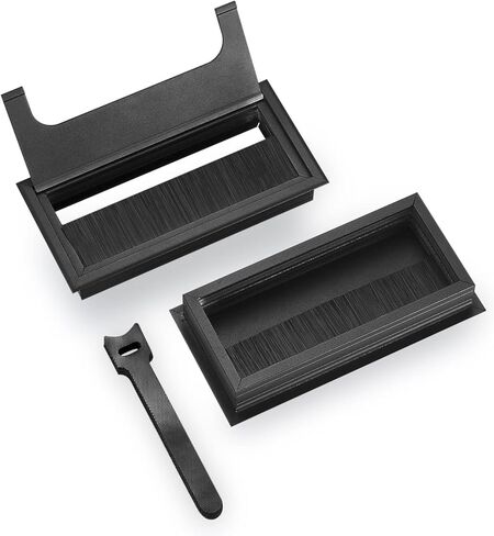 Desk Grommet, 2 Pcs Desk Cable Grommets, Desk Wire Grommets, 160mm Black Metal Rectangle Desk Table Cord Wire Inserts Cable Hole Cover Grommet with Brush for Computer Table Desk Wire in Kuwait