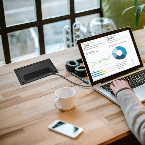 Desk Grommet, 2 Pcs Desk Cable Grommets, Desk Wire Grommets, 160mm Black Metal Rectangle Desk Table Cord Wire Inserts Cable Hole Cover Grommet with Brush for Computer Table Desk Wire in Kuwait