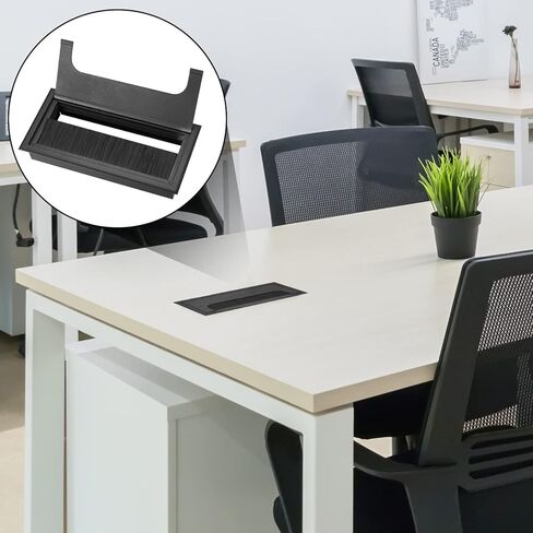 Desk Grommet, 2 Pcs Desk Cable Grommets, Desk Wire Grommets, 160mm Black Metal Rectangle Desk Table Cord Wire Inserts Cable Hole Cover Grommet with Brush for Computer Table Desk Wire in Kuwait