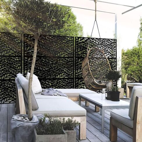 LUSPAZ Decorative Outdoor Privacy Screen Panels,Metal Material Patio Privacy Screen,Decorative Outdoor Divider with Stand for Outdoor Garden Backyard Patio Free Standing,Leaf-Shaped in Saudi Arabia