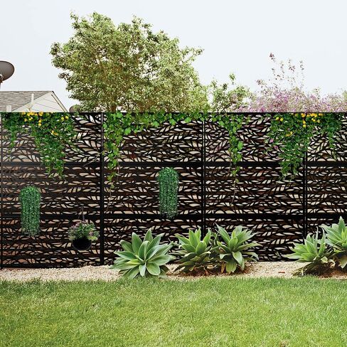 LUSPAZ Decorative Outdoor Privacy Screen Panels,Metal Material Patio Privacy Screen,Decorative Outdoor Divider with Stand for Outdoor Garden Backyard Patio Free Standing,Leaf-Shaped in Saudi Arabia