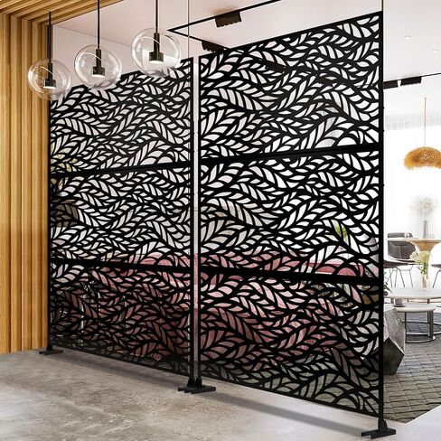 LUSPAZ Decorative Outdoor Privacy Screen Panels,Metal Material Patio Privacy Screen,Decorative Outdoor Divider with Stand for Outdoor Garden Backyard Patio Free Standing,Leaf-Shaped in Saudi Arabia
