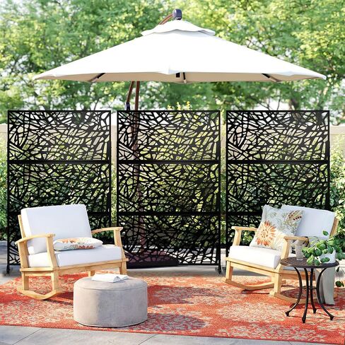 LUSPAZ Decorative Outdoor Privacy Screen Panels,Metal Material Patio Privacy Screen,Decorative Outdoor Divider with Stand for Outdoor Garden Backyard Patio Free Standing,Leaf-Shaped in Saudi Arabia