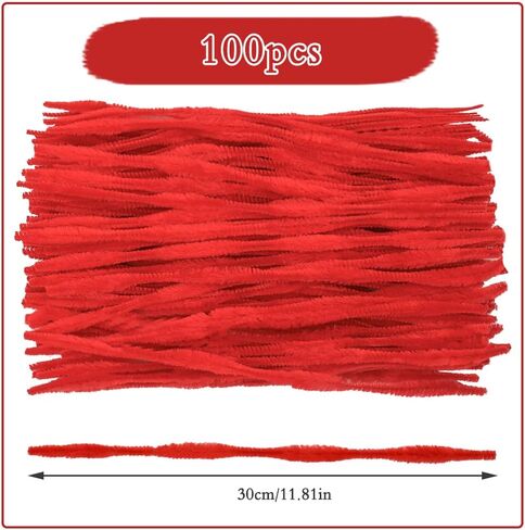 100 PCS Pipe Cleaners Chenille Stem, Bump Chenille Stems Pipe Cleaner, Red Pipe Cleaners Crafts Supplies for DIY Arts Crafts Decorations (Red) in Saudi Arabia