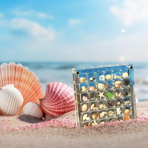 Acrylic Magnetic Seashell Display Box,Transparent Acrylic Seashell Storage Box Display Box,5" X 5"Acrylic Magnetic Seashell Box, Organizer Box for Bead, Nail, Jewelry（36 Square Grids） in Kuwait