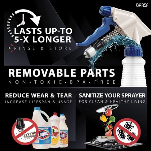 رشاشات بديلة Bar5F مكونة من قطعتين لزجاجات 16 أونصة أو 24 أونصة أو 32 أونصة، مقاومة للماء والمواد الكيميائية (عبوتان، سلسلة SPM (أزرق)) in Kuwait