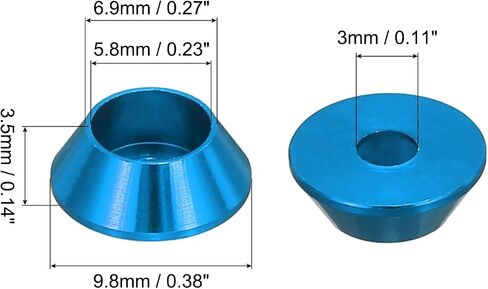 MECCANIXITY M2 Cone Cup Washers,Anodized Aluminum Gaskets Cup Head Washer Gasket for Screw RC/FPV/PC/Drone/Mechanical Accessories Model Parts, Pack of 50 (Black) in Saudi Arabia