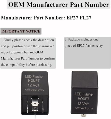 HOPUT 5 Pin LED Flasher Relay EP27 FL27، إصلاح مصابيح إشارة الانعطاف LED وميض وميض مفرط وتحذير من حرق اللمبة، حزمة من 1 in Kuwait