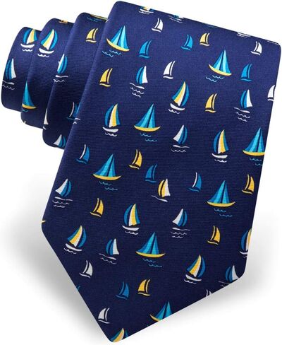 Men's 100% Silk Nautical Smooth Sailing Sailboat Tie Necktie in Saudi Arabia