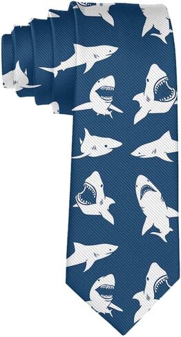 Fashion 3D Printed Shark Fierce Blue Mens Ties - Neckties Gift for Men, Boys, Teens in Kuwait