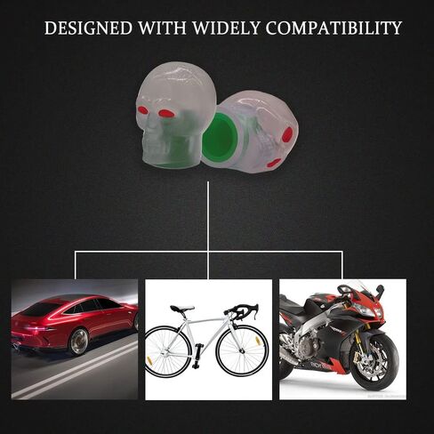 4 Pcs Car Tire Valve Stem Caps, Noctilucent Skull Automobile Tire Valve Stem Caps, Fluorescent Skull Tire Valve Stem Caps, Glow in The Dark Tire Valve Caps for Most Cars, Motorcycles, Trucks (Red) in Kuwait