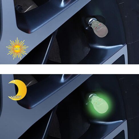 4 Pcs Car Tire Valve Stem Caps, Noctilucent Skull Automobile Tire Valve Stem Caps, Fluorescent Skull Tire Valve Stem Caps, Glow in The Dark Tire Valve Caps for Most Cars, Motorcycles, Trucks (Red) in Kuwait