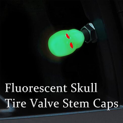 4 Pcs Car Tire Valve Stem Caps, Noctilucent Skull Automobile Tire Valve Stem Caps, Fluorescent Skull Tire Valve Stem Caps, Glow in The Dark Tire Valve Caps for Most Cars, Motorcycles, Trucks (Red) in Kuwait