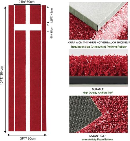 سجادة رمي الكرة اللينة مقاس 10 × 3 بوصات من Supvision مطاط رمي الكرة اللينة مع خط طاقة إسفنجي 5 مم متين وغير قابل للانزلاق in Kuwait