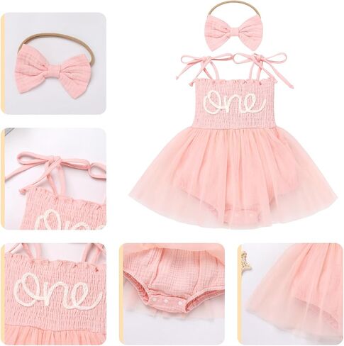 FYMNSI Baby 1st Birthday Girl Outfit Cotton ONE Printed Sleeveless Tutu Jumpsuit Romper Dress Headband 2pcs Summer Clothes in Saudi Arabia