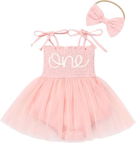 FYMNSI Baby 1st Birthday Girl Outfit Cotton ONE Printed Sleeveless Tutu Jumpsuit Romper Dress Headband 2pcs Summer Clothes in Saudi Arabia