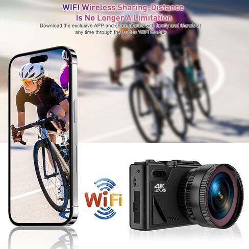 كاميرا رقمية بدقة 4K للتصوير الفوتوغرافي، كاميرا تسجيل فيديو بدقة 64 ميجابكسل بتقنية WiFi UHD لتدوين الفيديو على YouTube مع عدسة فائقة الاتساع، وشاشة قابلة للطي مقاس 3 بوصات بزاوية 180 درجة، وتكبير رقمي 18X مع بطاقة SD سعة 32 جيجابايت، وبطاريتين، باللون ا in Kuwait