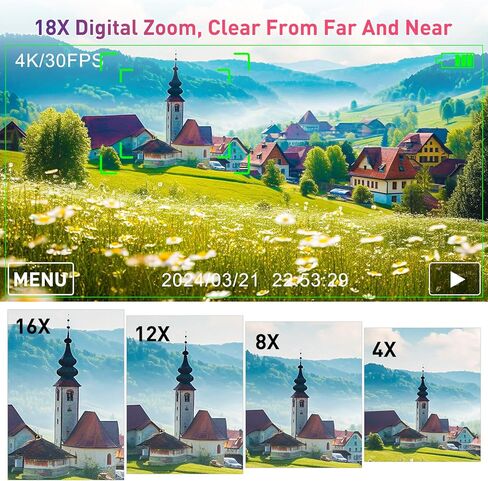 كاميرا رقمية بدقة 4K للتصوير الفوتوغرافي، كاميرا تسجيل فيديو بدقة 64 ميجابكسل بتقنية WiFi UHD لتدوين الفيديو على YouTube مع عدسة فائقة الاتساع، وشاشة قابلة للطي مقاس 3 بوصات بزاوية 180 درجة، وتكبير رقمي 18X مع بطاقة SD سعة 32 جيجابايت، وبطاريتين، باللون ا in Kuwait