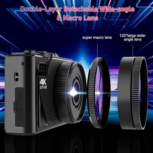 كاميرا رقمية بدقة 4K للتصوير الفوتوغرافي، كاميرا تسجيل فيديو بدقة 64 ميجابكسل بتقنية WiFi UHD لتدوين الفيديو على YouTube مع عدسة فائقة الاتساع، وشاشة قابلة للطي مقاس 3 بوصات بزاوية 180 درجة، وتكبير رقمي 18X مع بطاقة SD سعة 32 جيجابايت، وبطاريتين، باللون ا in Kuwait