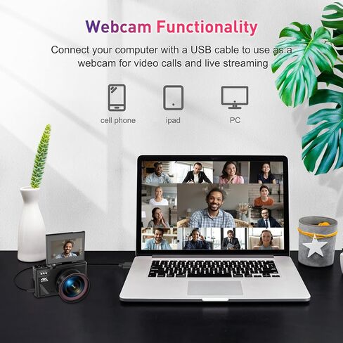كاميرا رقمية بدقة 4K للتصوير الفوتوغرافي، كاميرا تسجيل فيديو بدقة 64 ميجابكسل بتقنية WiFi UHD لتدوين الفيديو على YouTube مع عدسة فائقة الاتساع، وشاشة قابلة للطي مقاس 3 بوصات بزاوية 180 درجة، وتكبير رقمي 18X مع بطاقة SD سعة 32 جيجابايت، وبطاريتين، باللون ا in Kuwait