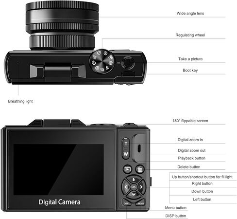 كاميرا رقمية بدقة 4K للتصوير الفوتوغرافي، كاميرا تسجيل فيديو بدقة 64 ميجابكسل بتقنية WiFi UHD لتدوين الفيديو على YouTube مع عدسة فائقة الاتساع، وشاشة قابلة للطي مقاس 3 بوصات بزاوية 180 درجة، وتكبير رقمي 18X مع بطاقة SD سعة 32 جيجابايت، وبطاريتين، باللون ا in Kuwait