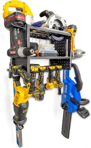 WORKHORSE WAREHOUSE Power Tool Holder, Holds up to 8 Drills, Charges up to 6 Batteries, Stores Long and Short Tools, Pegboard Steel Design, Drill Holder Wall Mount in Saudi Arabia