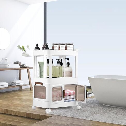 FOOK FISH 3 طبقات عربة تخزين دوارة منظم وحدة رفوف متنقلة عربة أدوات دوارة عربة أدوات مع عجلات للمطبخ والحمام والمكتب وغرفة المعيشة in Kuwait