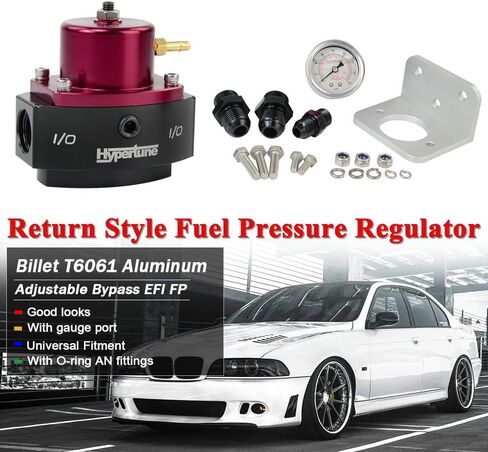 منظم ضغط الوقود القابل للتعديل من Hypertune بمقياس 8AN EFI Bypass Kit مرجع تعزيز - 1:1 4-65 PSI أسود + أحمر in Saudi Arabia