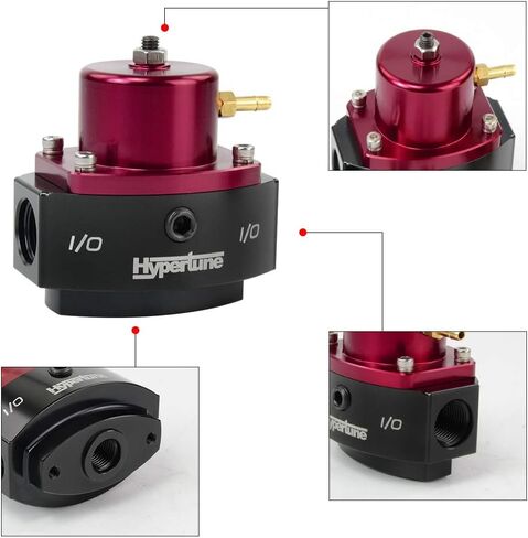 منظم ضغط الوقود القابل للتعديل من Hypertune بمقياس 8AN EFI Bypass Kit مرجع تعزيز - 1:1 4-65 PSI أسود + أحمر in Saudi Arabia
