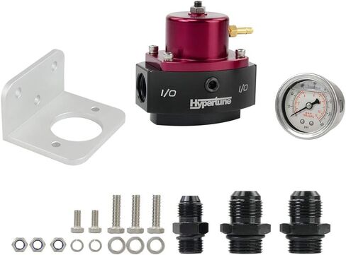 منظم ضغط الوقود القابل للتعديل من Hypertune بمقياس 8AN EFI Bypass Kit مرجع تعزيز - 1:1 4-65 PSI أسود + أحمر in Saudi Arabia