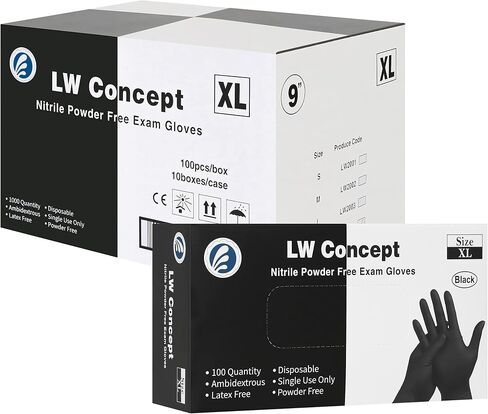 LW Concept - Black Nitrile Examination Gloves - Latex & Powder-Free, Disposable, Strong, Healthcare, Food Handling (Medium) in Saudi Arabia