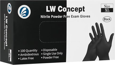 LW Concept - Black Nitrile Examination Gloves - Latex & Powder-Free, Disposable, Strong, Healthcare, Food Handling (Medium) in Saudi Arabia