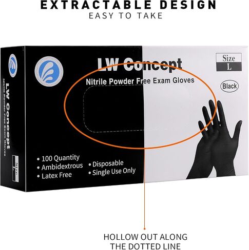 LW Concept - Black Nitrile Examination Gloves - Latex & Powder-Free, Disposable, Strong, Healthcare, Food Handling (Medium) in Saudi Arabia