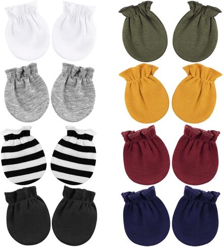 AQOKKA 8 أزواج من قفازات اليد للأطفال حديثي الولادة بدون خدش من القطن المرن للمعصم الرضع والأطفال الصغار من عمر 0 ​​إلى 6 أشهر للأطفال الأولاد والبنات in Kuwait