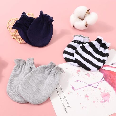 AQOKKA 8 أزواج من قفازات اليد للأطفال حديثي الولادة بدون خدش من القطن المرن للمعصم الرضع والأطفال الصغار من عمر 0 ​​إلى 6 أشهر للأطفال الأولاد والبنات in Kuwait