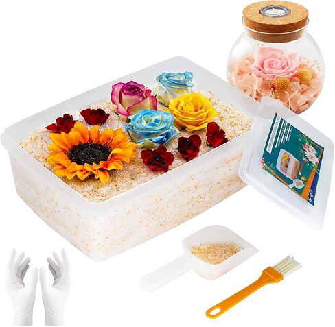 Silica Gel Flower Drying Crystals 2LBS, Color Indicating Desiccant Beads Reusable Flower Preservation Kit with Sealed Container, Gloves, Brush and Shovel in Kuwait