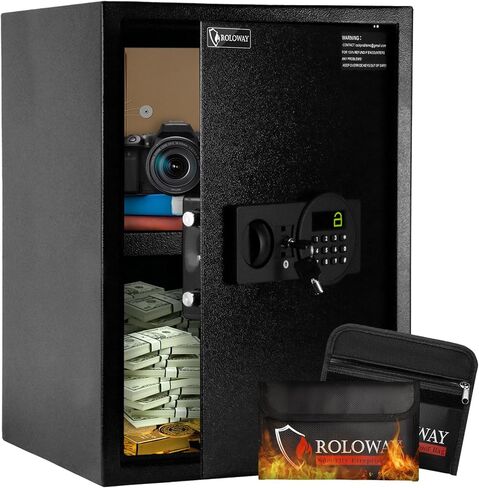 ROLOWAY Steel Money Safe Box for Home with Fireproof Money Bag for Cash Hidden, Security Safe Box with Keys and Keypad (Black) in Kuwait