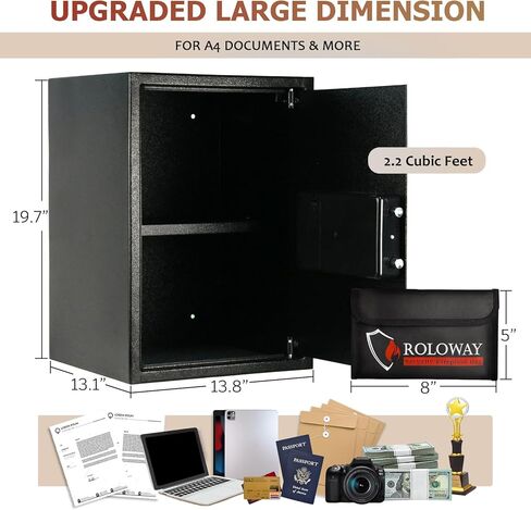 ROLOWAY Steel Money Safe Box for Home with Fireproof Money Bag for Cash Hidden, Security Safe Box with Keys and Keypad (Black) in Kuwait