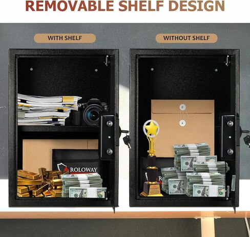 ROLOWAY Steel Money Safe Box for Home with Fireproof Money Bag for Cash Hidden, Security Safe Box with Keys and Keypad (Black) in Kuwait