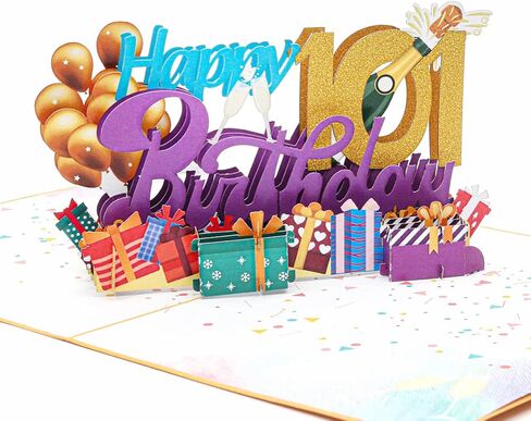 بطاقة تهنئة منبثقة ثلاثية الأبعاد لعيد الميلاد السعيد الـ 101 من Liif - بطاقة عيد ميلاد 101 للنساء، والرجال، وهي، وهو، مضحك، بالون، شامبانيا، صديق، تهانينا in Kuwait